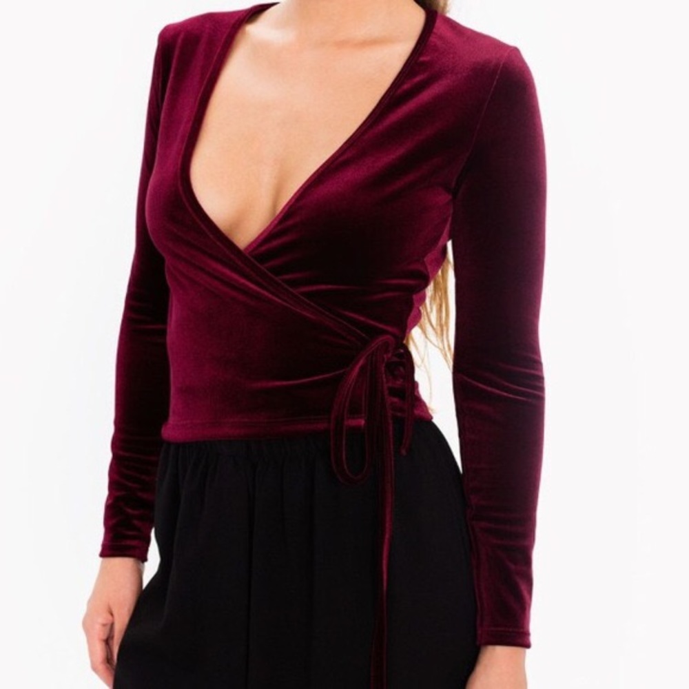 American apparel velvet wrap top Cabernet